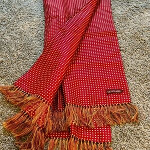 Saks Fifth Avenue Red Polka Dot 100% Silk Fringe Scarf